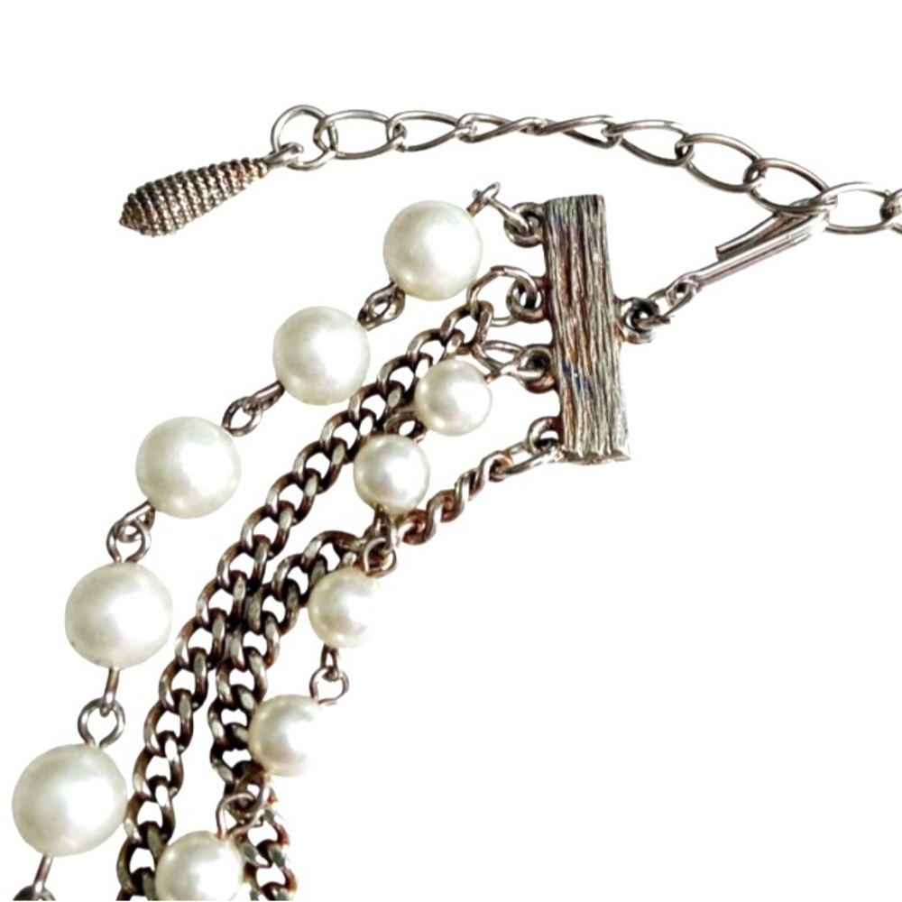 Vintage 1960s Pearl Silver Necklace Multi Strand - Picture 4 of 4